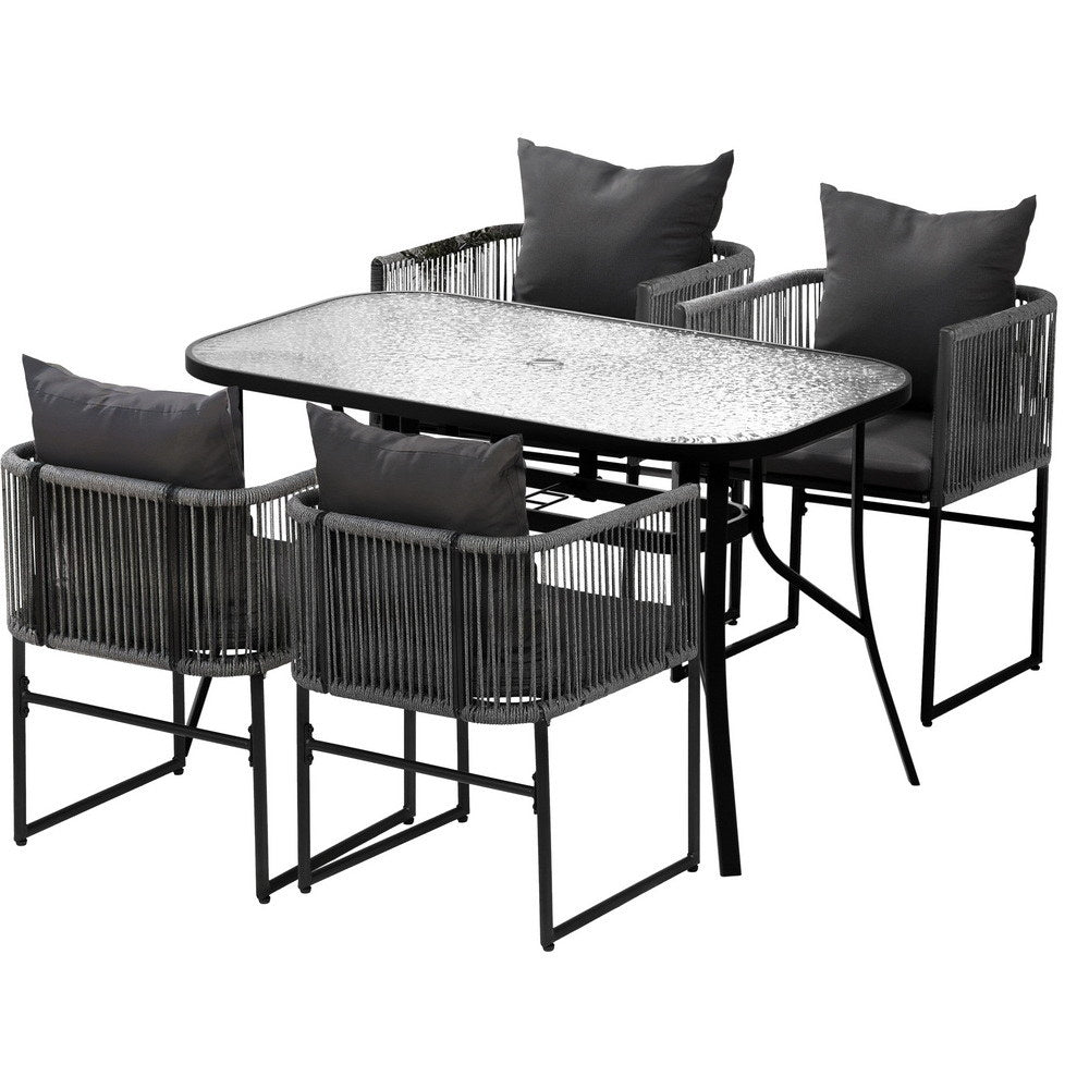 Gardeon 5PCS Outdoor Dining Set Table and Chairs Rope Patio Furniture Garden Black