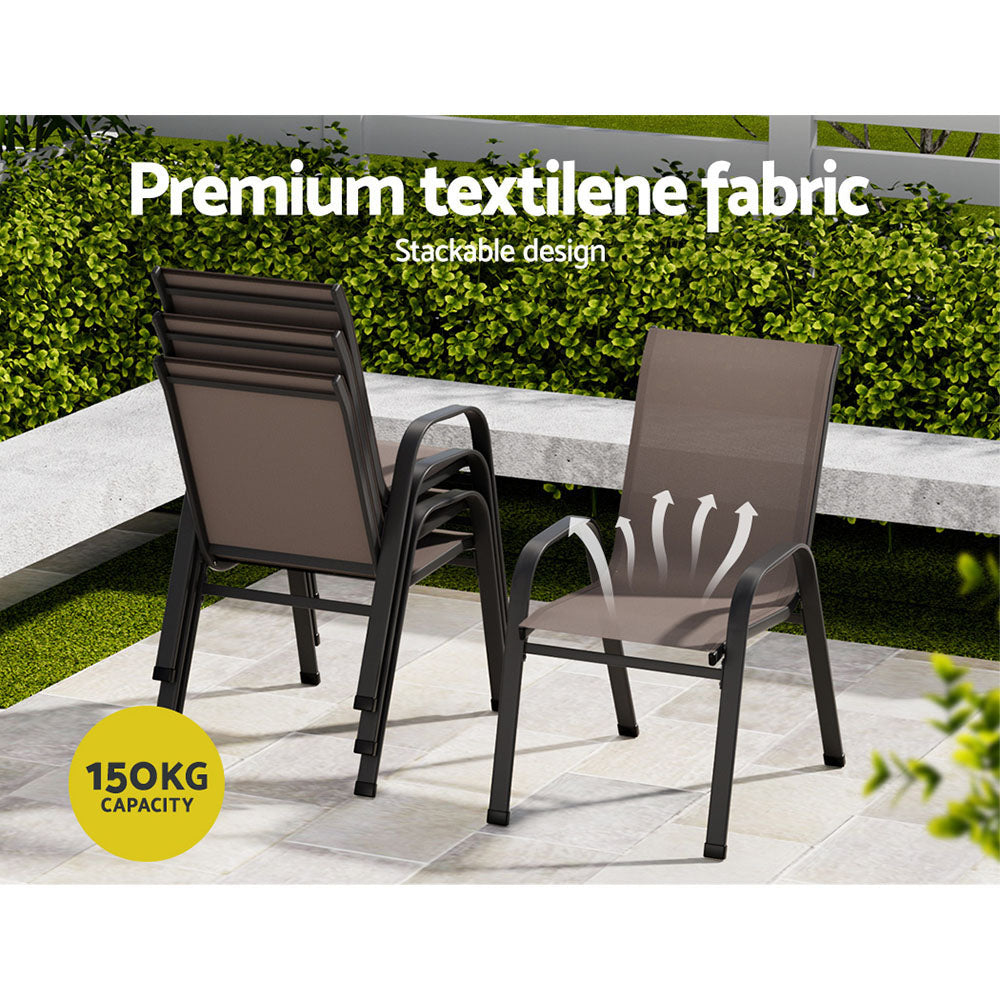 Gardeon 6PC Outdoor Dining Chairs Stackable Lounge Chair Patio Furniture Brown