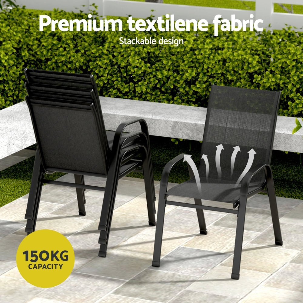 Gardeon 7PC Outdoor Dining Set Table and Chairs Patio Furniture Bistro Set Garden Black