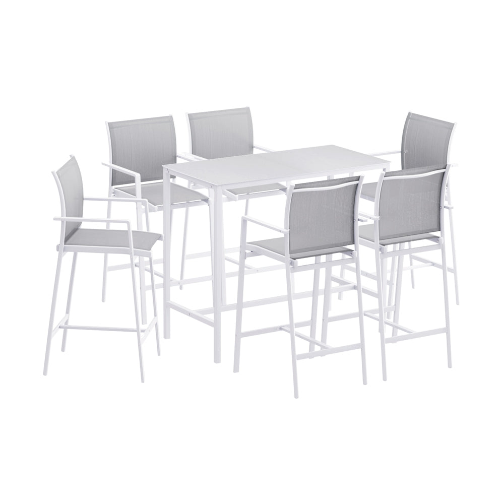 Gardeon 7PCS Outdoor Bar Set Stools Dining Chairs Table Patio Steel Bistro Set White