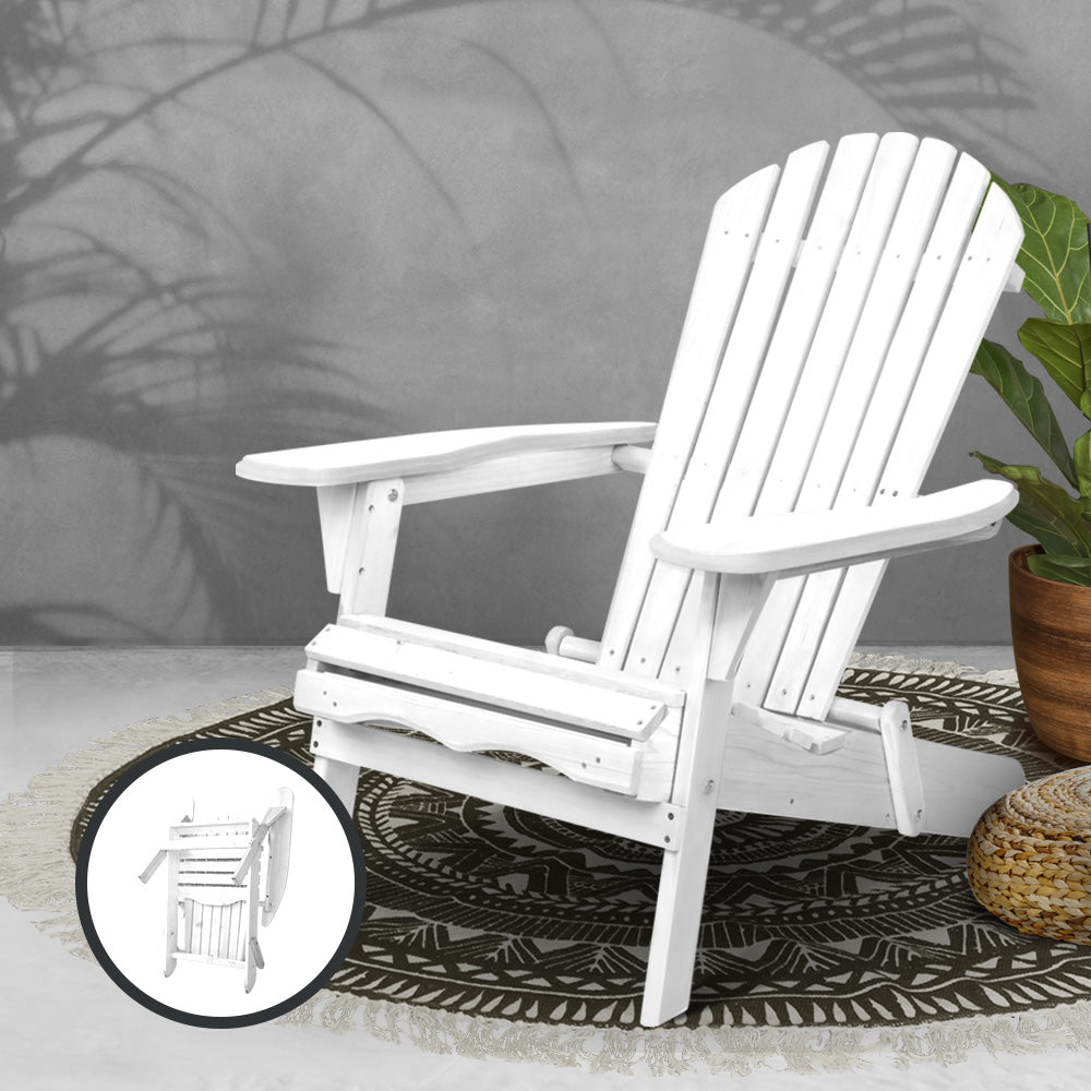 Gardeon Adirondack Outdoor Chairs Wooden Foldable Beach Chair Patio Furniture White