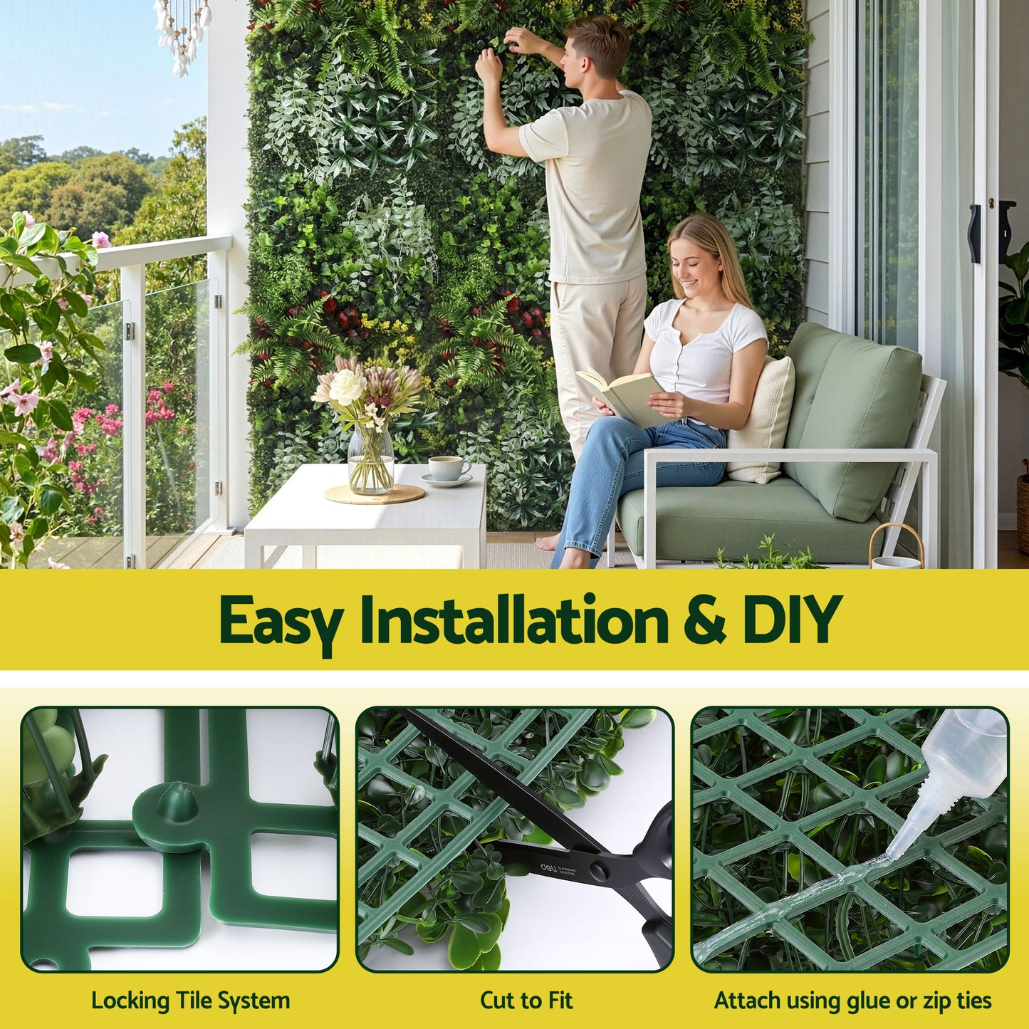 Gardeon Artificial Plant Wall Panels 50X100CM Boxwood Panel Hedge Grass Backdrop Backyard Green Decor