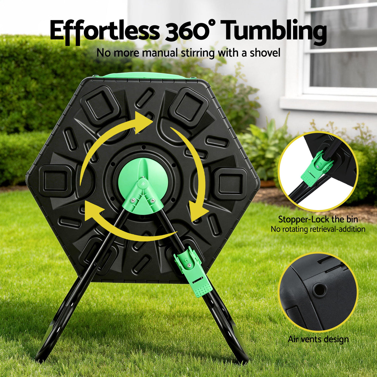 Gardeon Compost Bin Dual-Chamber 130L Composter Tumbler Rotating Garden Recycle Food Waste