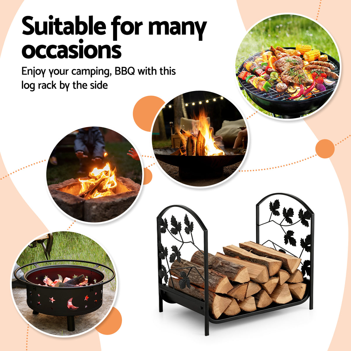 Gardeon Firewood Rack 48cm Wood Rack Firewood Storage Indoor Outdoor Black