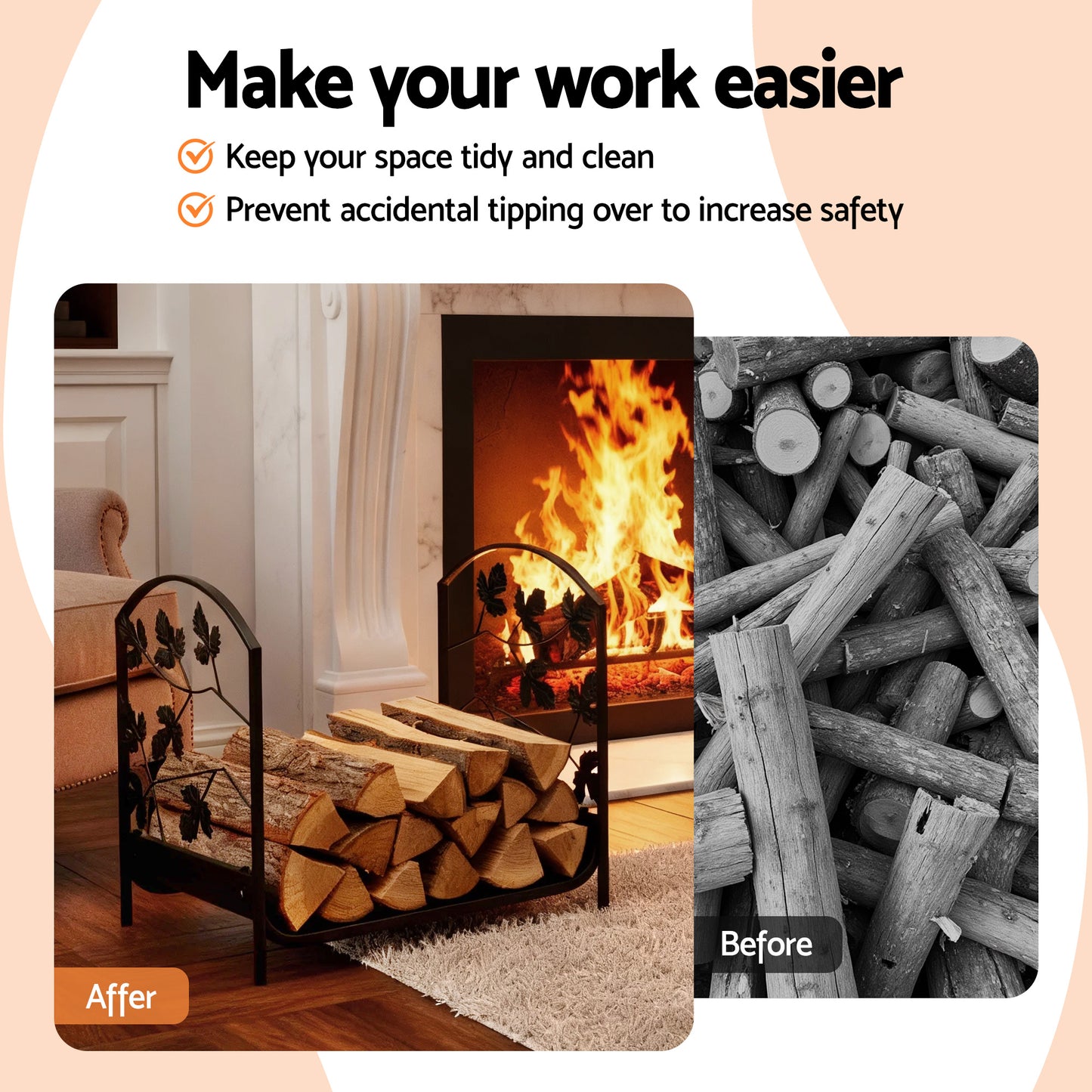 Gardeon Firewood Rack 48cm Wood Rack Firewood Storage Indoor Outdoor Black