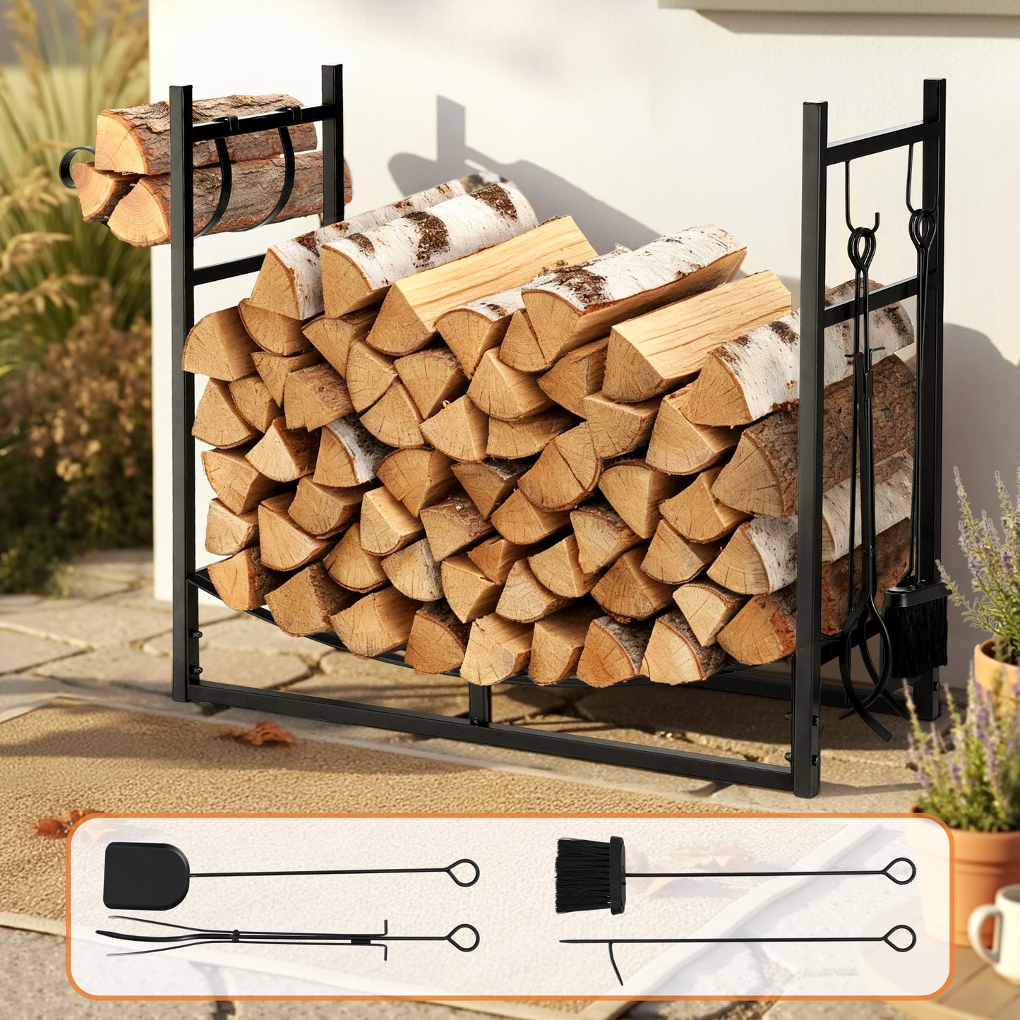 Gardeon Firewood Rack 84cm Wood Rack Firewood Storage Indoor Outdoor Black