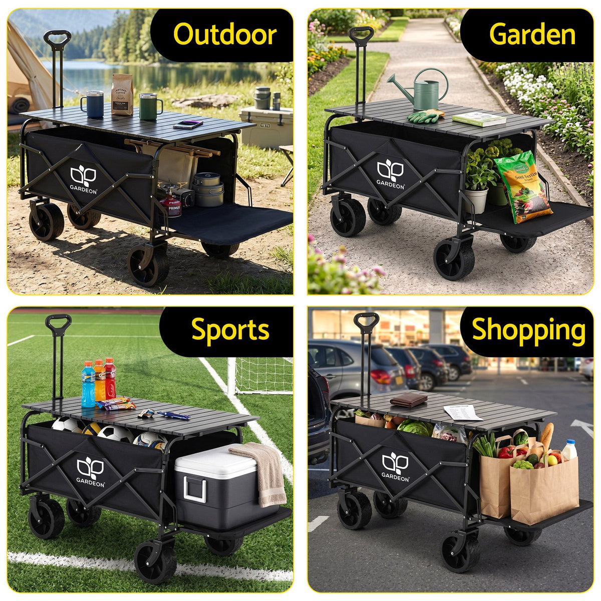 Gardeon Folding Camping Wagon Heavy Duty Utility Cart with Tailgate Table 150L