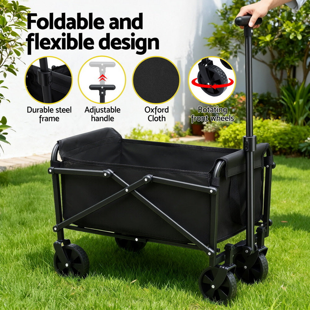 Gardeon Garden Cart Folding Trolley Camping Wagon Barrow Outdoor Beach Black