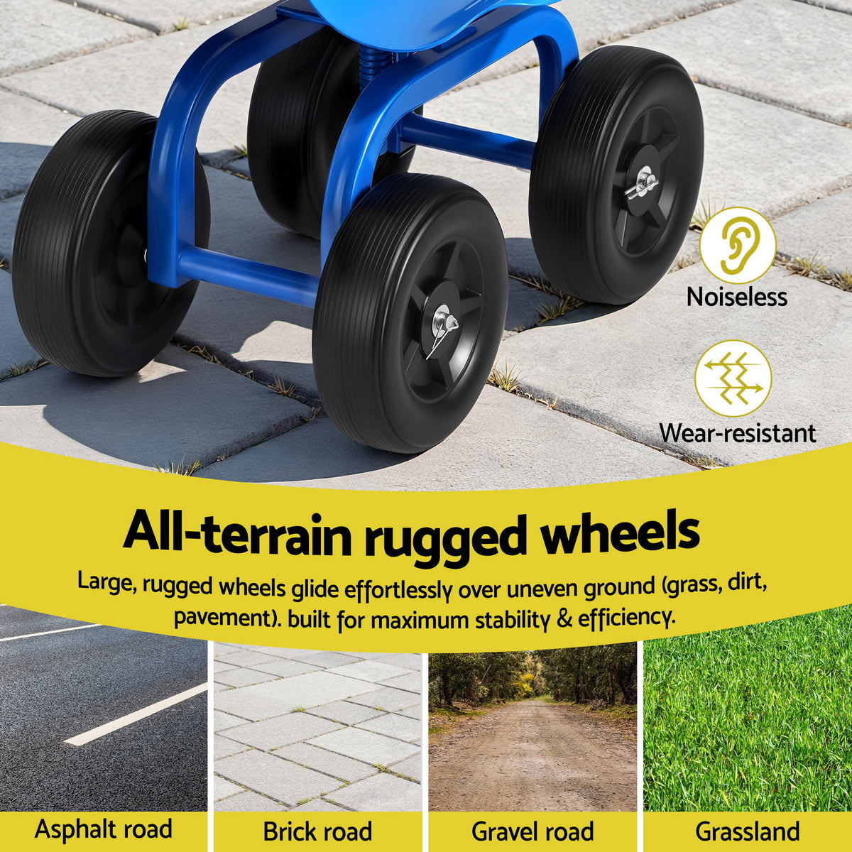 Gardeon Garden Seat 360 Swivel Rolling Adjustable Height Work Scooter Cart Wheels Heavy Duty 150kg