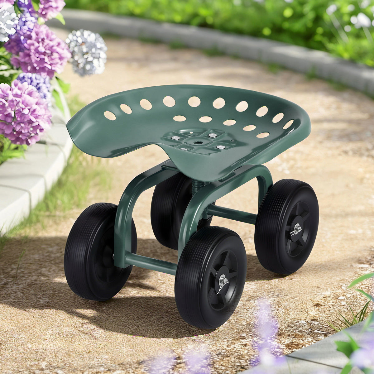 Gardeon Garden Seat 360 Swivel Rolling Adjustable Height Work Scooter Cart Wheels Heavy Duty 150kg
