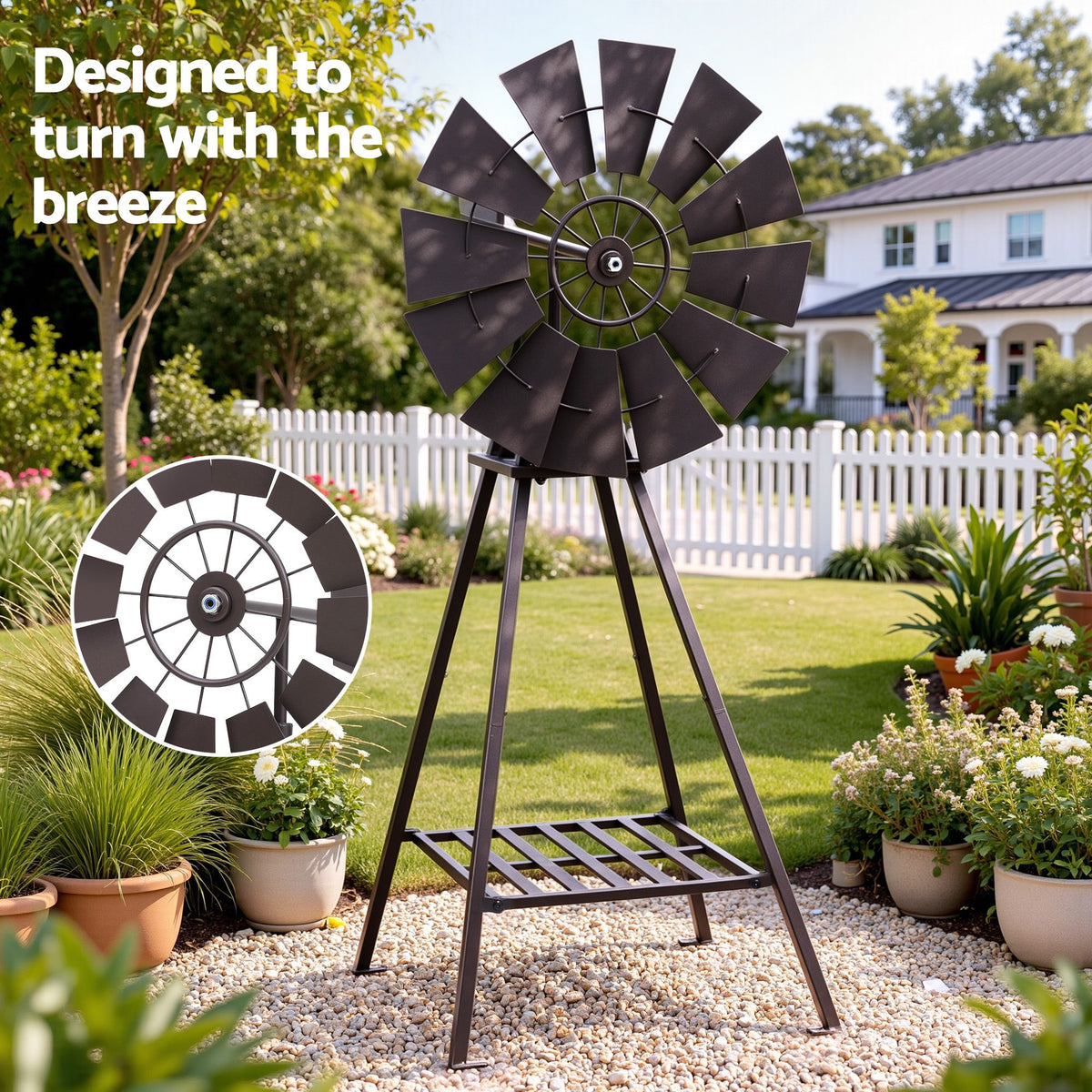 Gardeon Garden Windmill Metal Outdoor Yard Decor 120cm Bronze