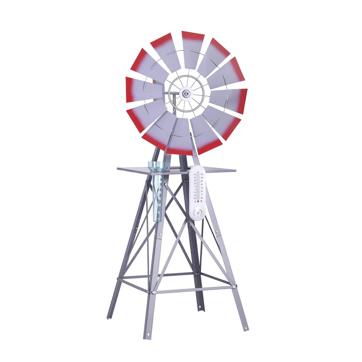 Gardeon Garden Windmill Metal Weather Station with Rain Gauge 122cm Silver