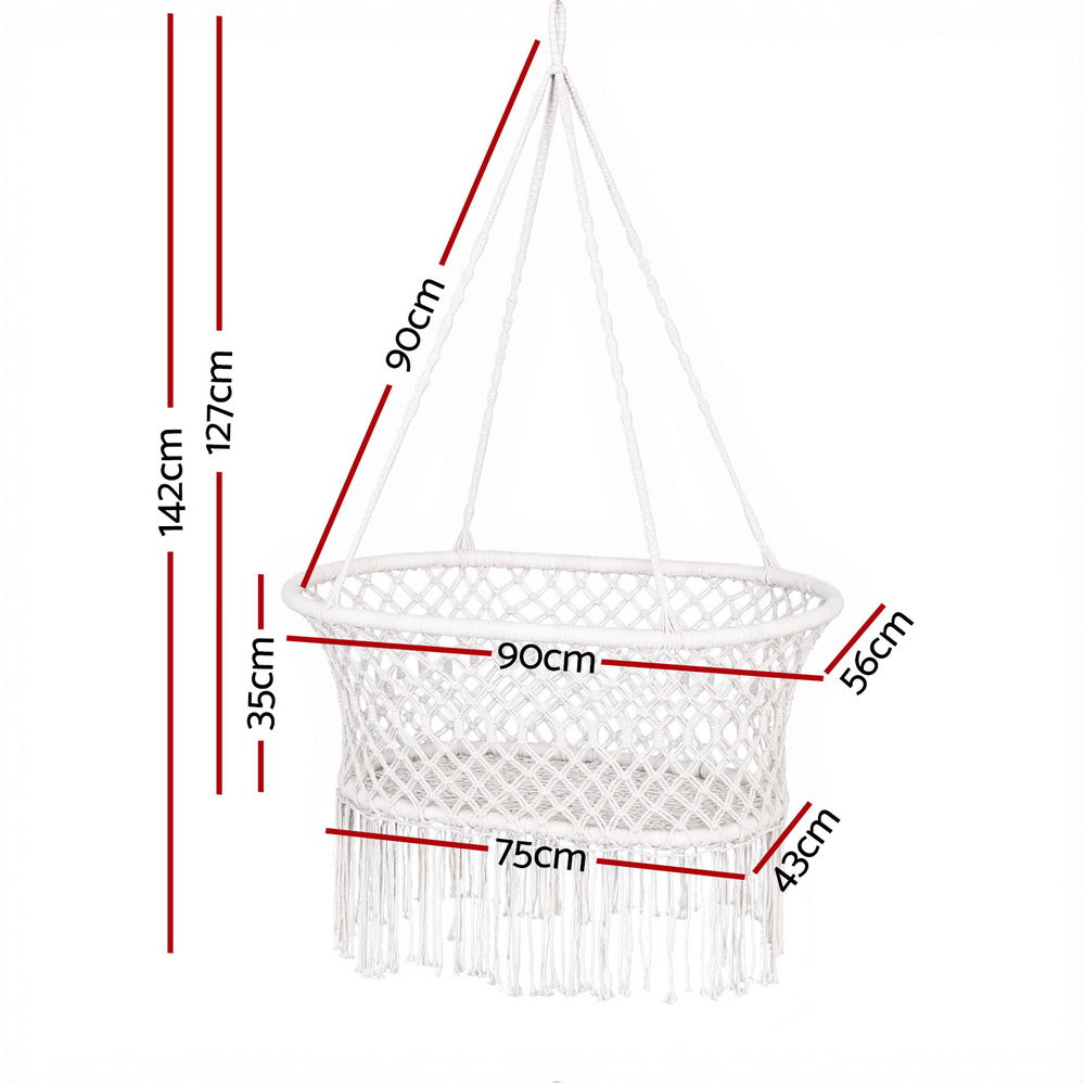 Gardeon Hammock Chair Cotton Swing Chair Outdoor Indoor Cream