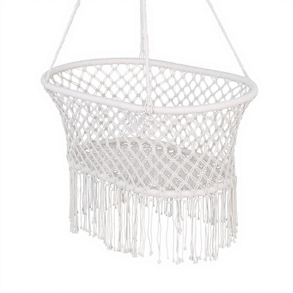 Gardeon Hammock Chair Cotton Swing Chair Outdoor Indoor Cream