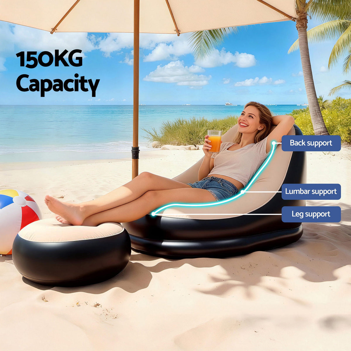 Gardeon Inflatable Chair with Ottoman Air Sofa Blow Up Air Chair for Camping with Pump