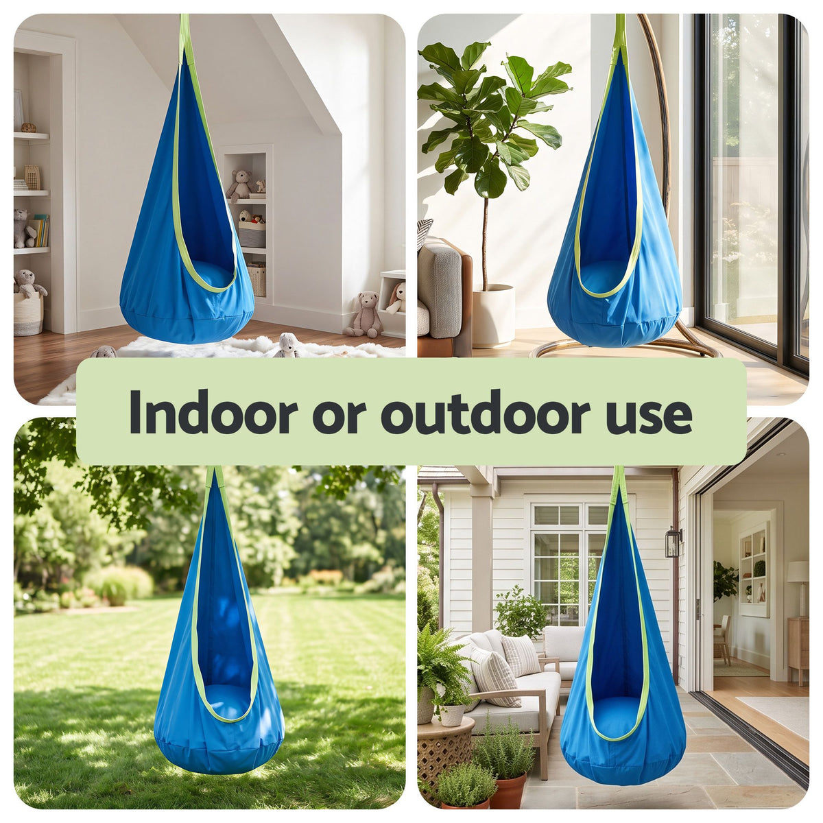 Gardeon Kids Hammock Chair Camping 70cmx150cm with Cushion Storage Bag Blue