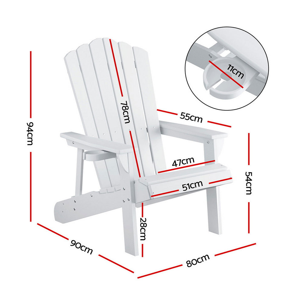 Gardeon Outdoor Chairs HDPE Adirondack Beach Chair Sun Lounge Patio Furniture Garden white