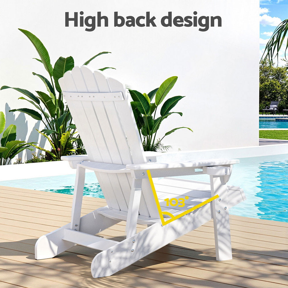 Gardeon Outdoor Chairs HDPE Adirondack Beach Chair Sun Lounge Patio Furniture Garden white