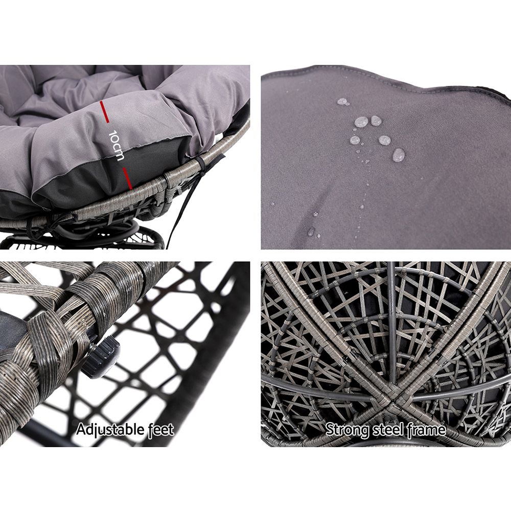Gardeon Outdoor Chairs Outdoor Furniture Papasan Chair Wicker Patio Garden Grey