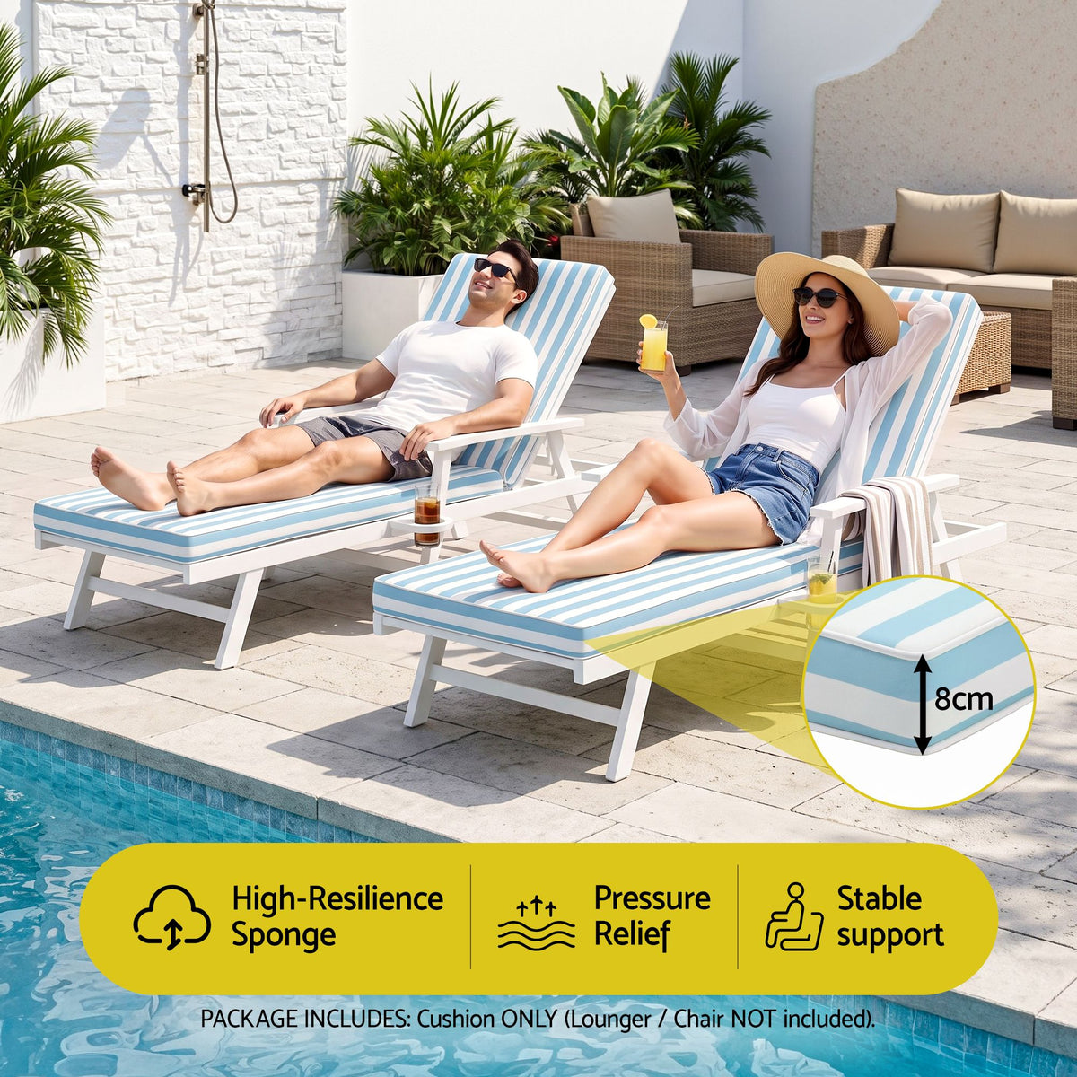 Gardeon Outdoor Chaise Lounge Cushion Lounge Chair Pad Sunbed Mattress Blue