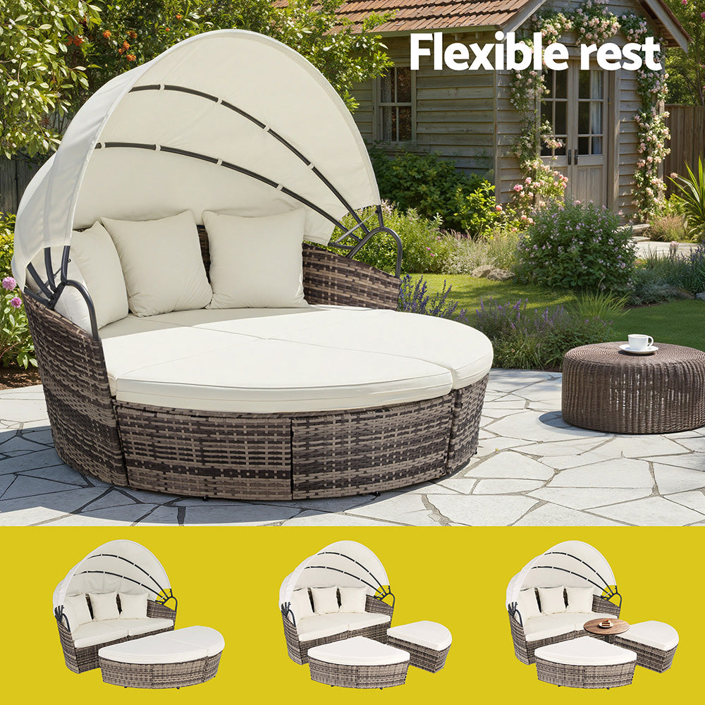 Gardeon Outdoor Day Bed Sun Lounge Setting Wicker Lounger Furniture Patio Beige Set of 3