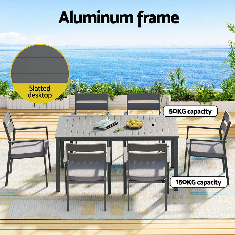 Gardeon Outdoor Dining Set 7 Piece Aluminum Table Chairs Setting Black