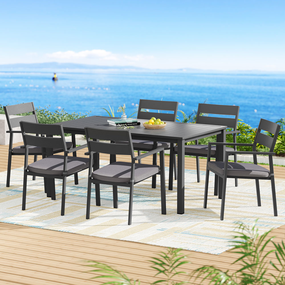 Gardeon Outdoor Dining Set 7 Piece Aluminum Table Chairs Setting Black