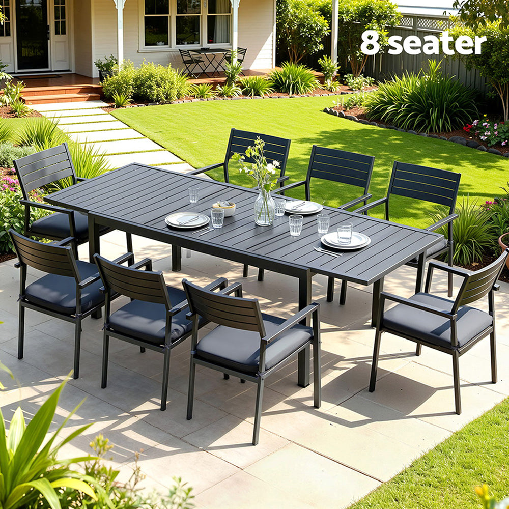 Gardeon Outdoor Dining Set 9PCS Aluminum Extendable Table Chairs Patio Furniture