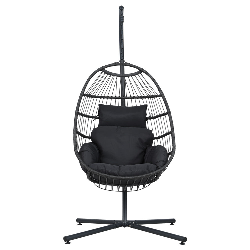 Gardeon Outdoor Egg Swing Chair Hanging Chair Wicker Rope Pod Stand Foldable Grey
