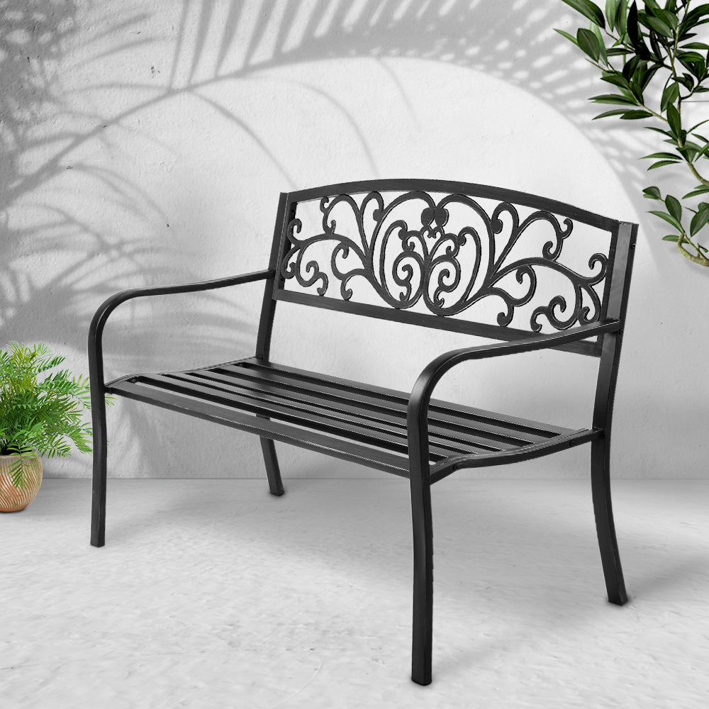 Gardeon Outdoor Garden Bench Seat Steel Outdoor Furniture 3 Seater Park Black
