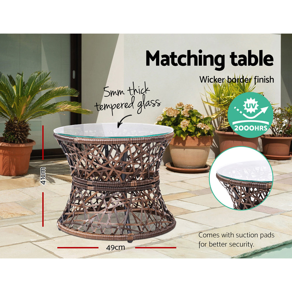 Gardeon Outdoor Lounge Setting Papasan Chair Wicker Table Garden Furniture Brown