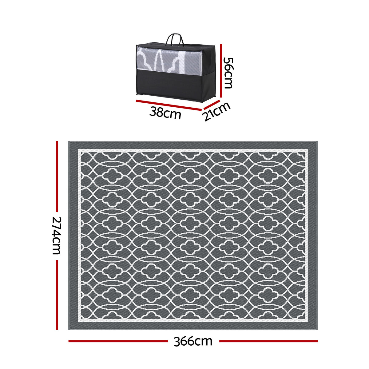 Gardeon Outdoor Rugs 274x366cm Large Carpet Reversible Area Mat PP Dual-Sided Patio Rug