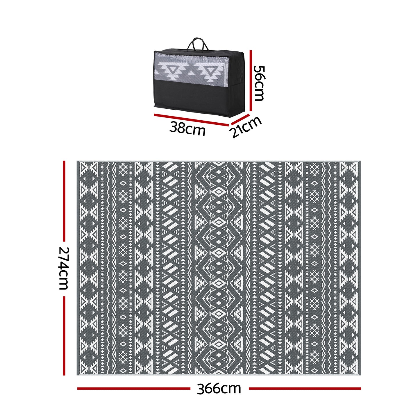 Gardeon Outdoor Rugs 274x366cm Large Carpet Reversible Area Mat PP Dual-Sided Patio Rug Bohemian