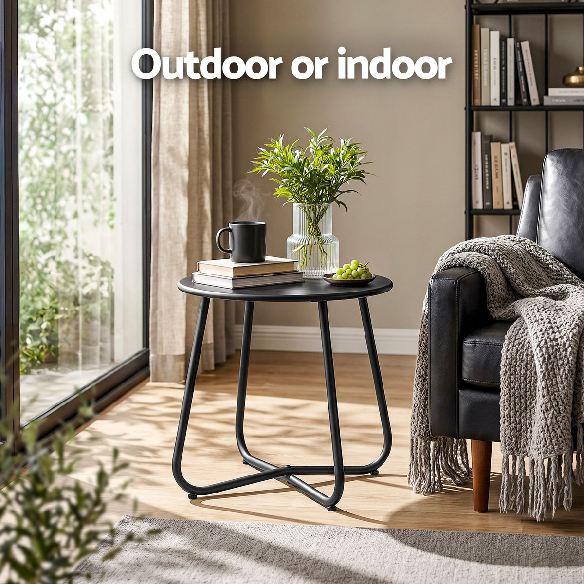 Gardeon Outdoor Side Table Steel Frame for Patio Balcony Garden Black