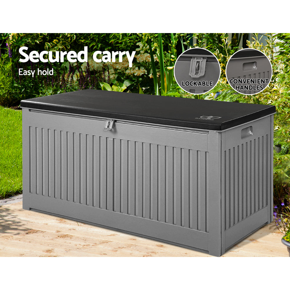 Gardeon Outdoor Storage Box 270L Container Lockable Garden Bench Tool Shed Grey