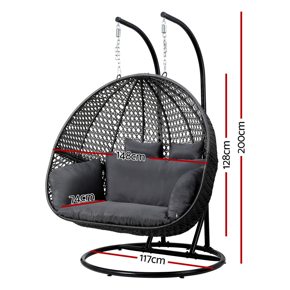 Gardeon Outdoor Swing Chair Hanging Rattan Patio Furniture Pod Stand Cushion 2 Seater