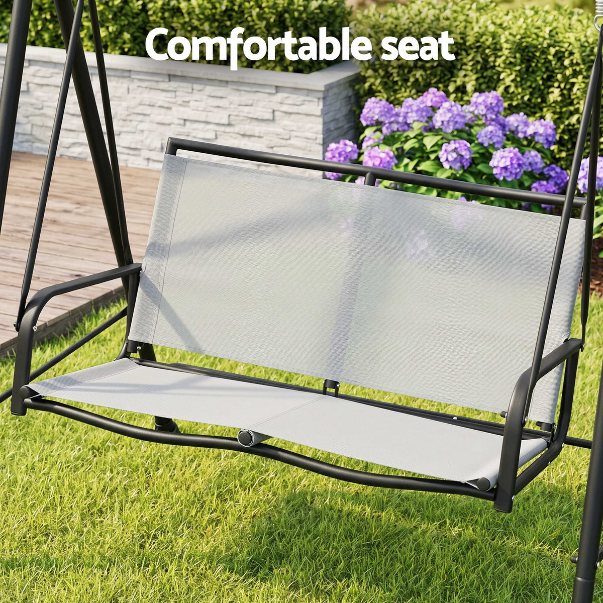 Gardeon Outdoor Swing Chair with Adjustable Canopy 142cmx172cm Stand Grey