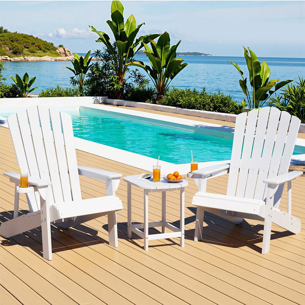 Gardeon Outdoor Table and Chairs HDPE Adirondack Beach Chair Sun Lounge Patio Furniture Garden White