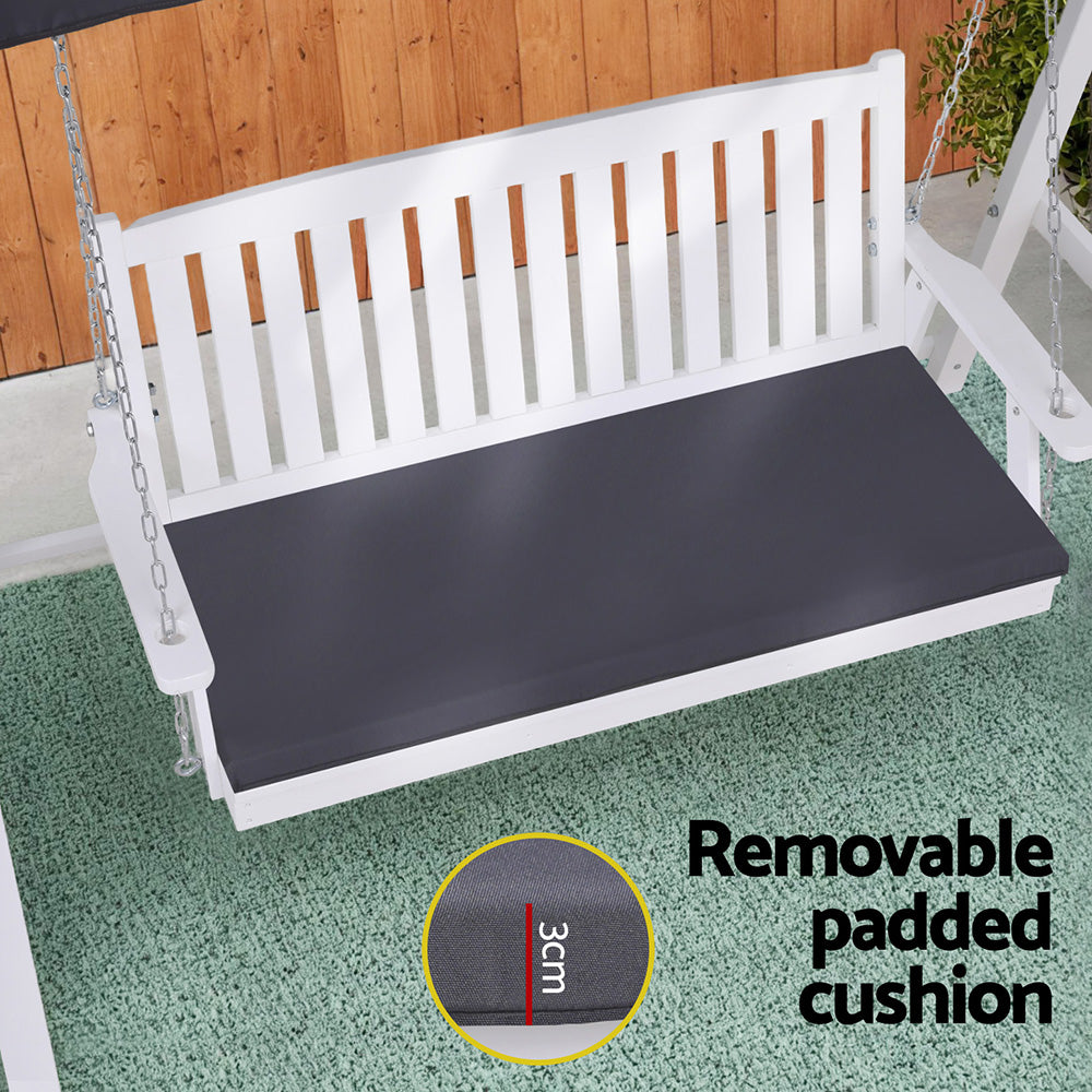 Gardeon Outdoor Wooden Swing Chair Garden Bench Canopy Cushion 3 Seater White