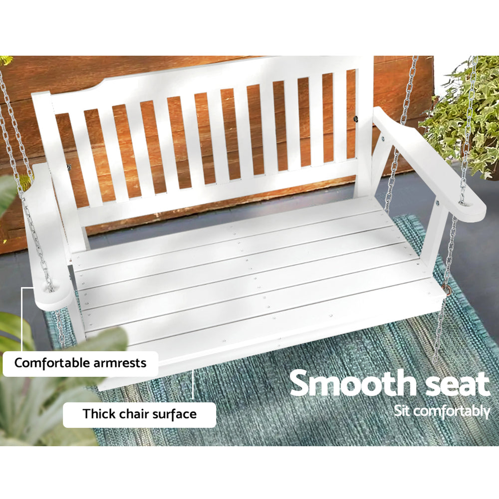 Gardeon Porch Swing Chair with Chain Garden Chair Outdoor Furniture Wooden White