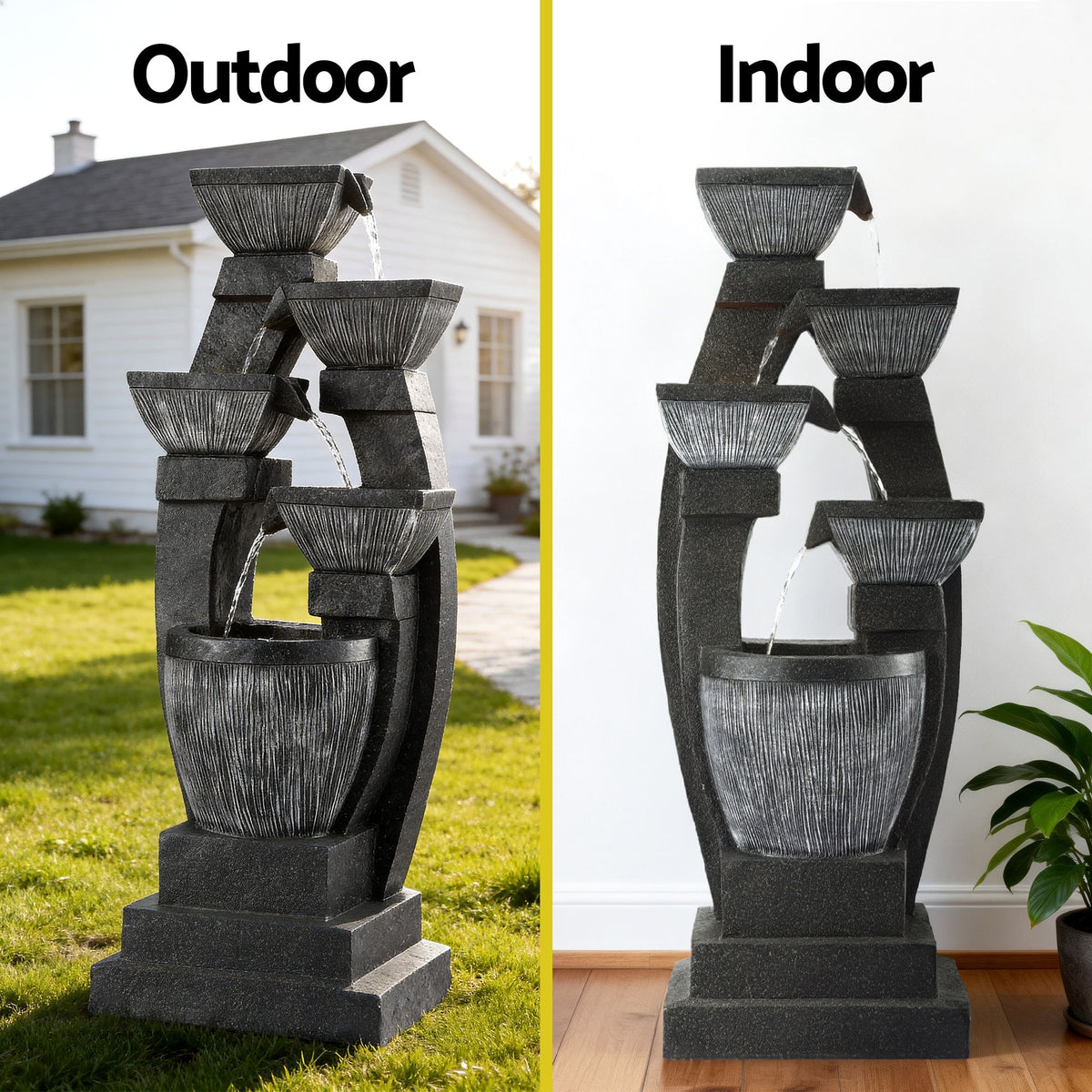 Gardeon Solar Fountain Water Feature Outdoor Fountain Indoor 5-Tier Bowl Cascading Grey