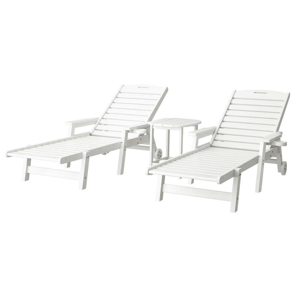 Gardeon Sun Lounge Lounger Beach Chair HDPE Patio Outdoor Furniture with Wheels White