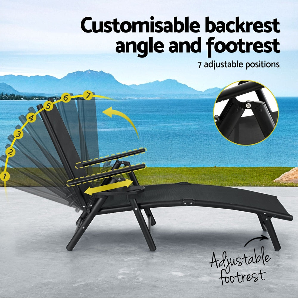 Gardeon Sun Lounge Outdoor Lounger Aluminium Folding Beach Chair Camping Patio