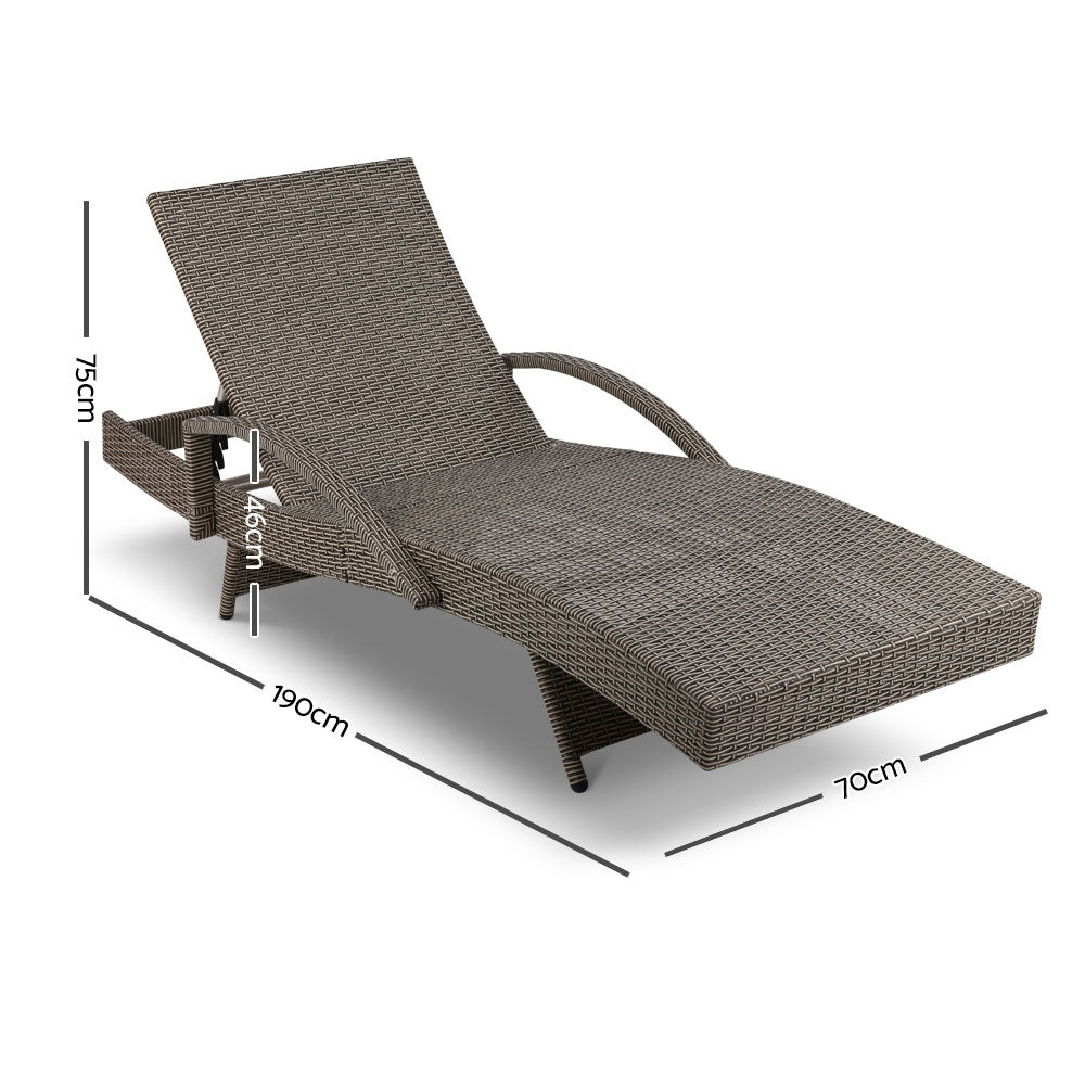 Gardeon Sun Lounge Wicker Lounger Outdoor Furniture Beach Chair Patio Adjustable Cushion Grey&Beige