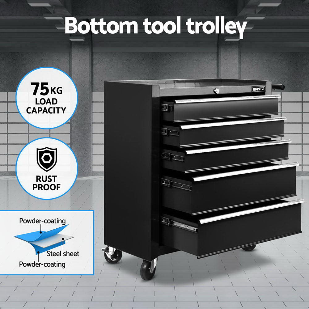 Giantz 15 Drawers Tool Chest Trolley Toolbox 2-in-1 Storage Black