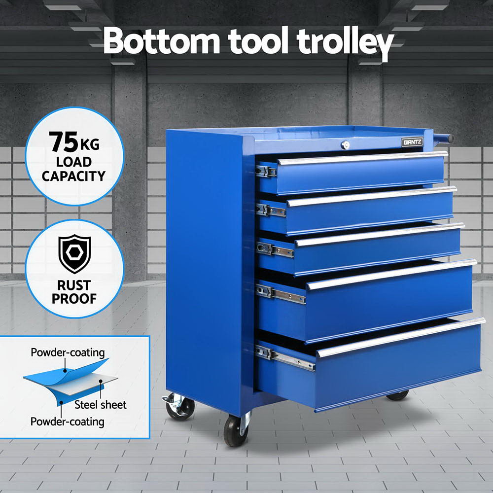 Giantz 15 Drawers Tool Chest Trolley Toolbox 2-in-1 Storage Blue