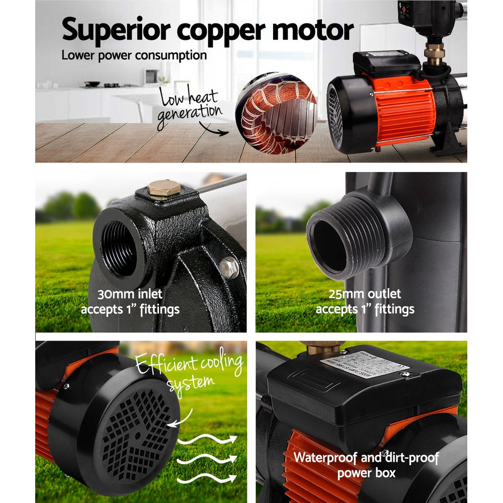 Giantz 1800W Max 5-Stage Garden Water Pump High Pressure Irrigation Booster Pump, Automatic Multi-Stage External Sprinkler Pump for Rainwater Tank Transfer, Home Farm Lawn, Black