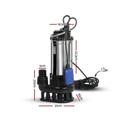 Giantz 2000W Max. Submersible Dirty Water Pump Bore Tank Well Steel Automatic