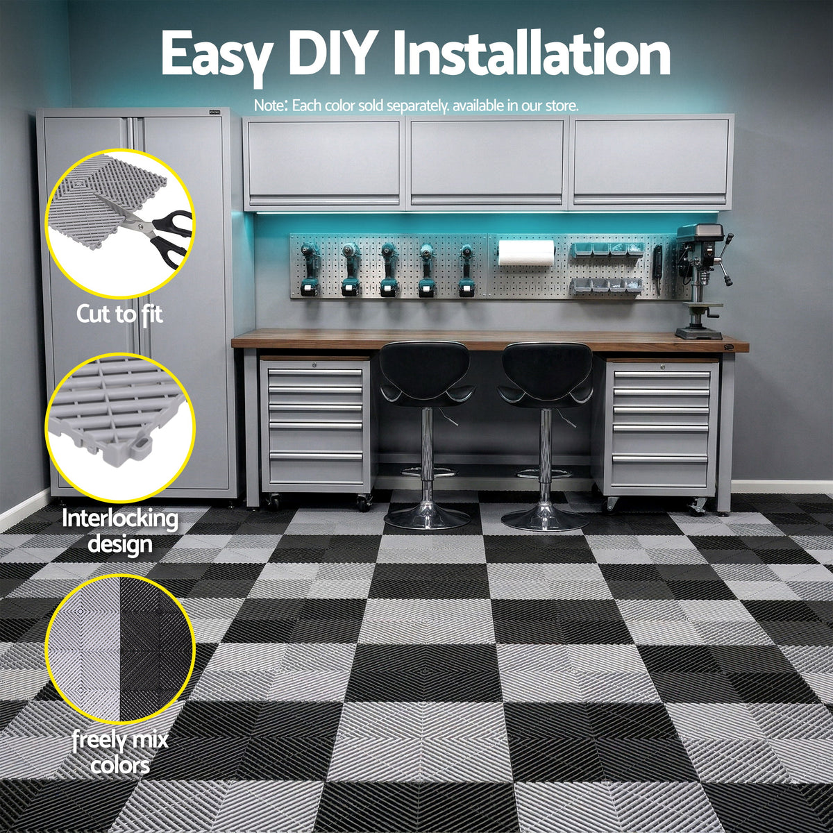 Giantz 20PCS Garage Floor Tiles Interlocking Drainage Non-Slip Tiles Heavy Duty for Workshop Grey