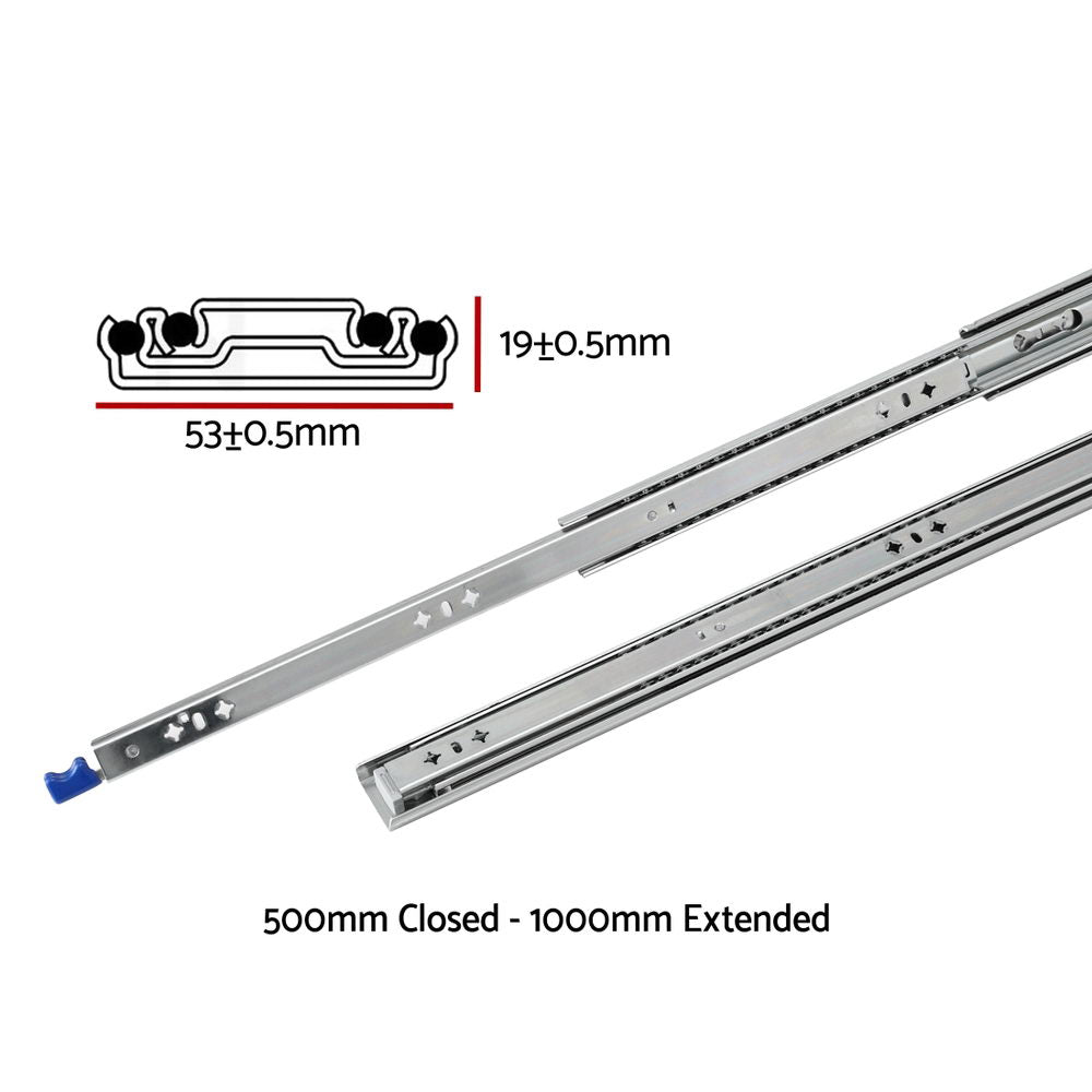 Giantz 2x Drawer Slides Heavy Duty Full Extension Locking 500-1000mm Length